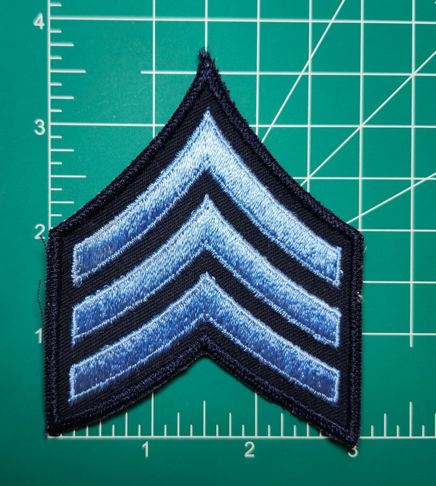 (2) Sergeant Chevron - 3 Light Blue Stripes on DARK NAVY (Navy Border) Patch