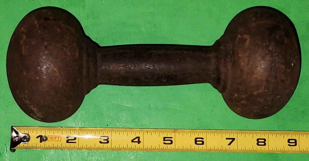Antique One Piece Solid Cast Iron Dumbbell 7lb 9oz Nice Rust Patina
