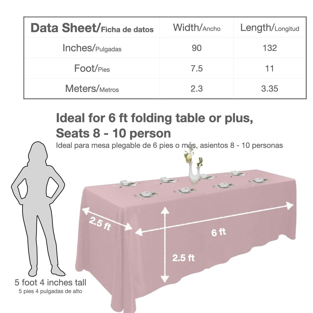 Urby Rectangular Polyester Tablecloth Light Pink 90x132 for 8ft Tables