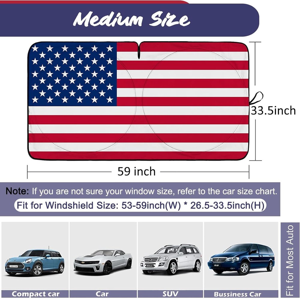 Car Windshield Sun Shade Visor Foldable Front Window UV Rays Protection US Flag
