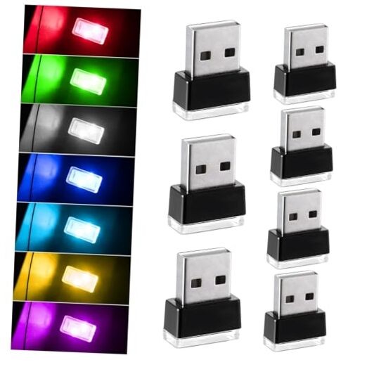 7PCS USB LED Car Interior Atmosphere Lamp, Plug-in USB Interface LED 7 PCS