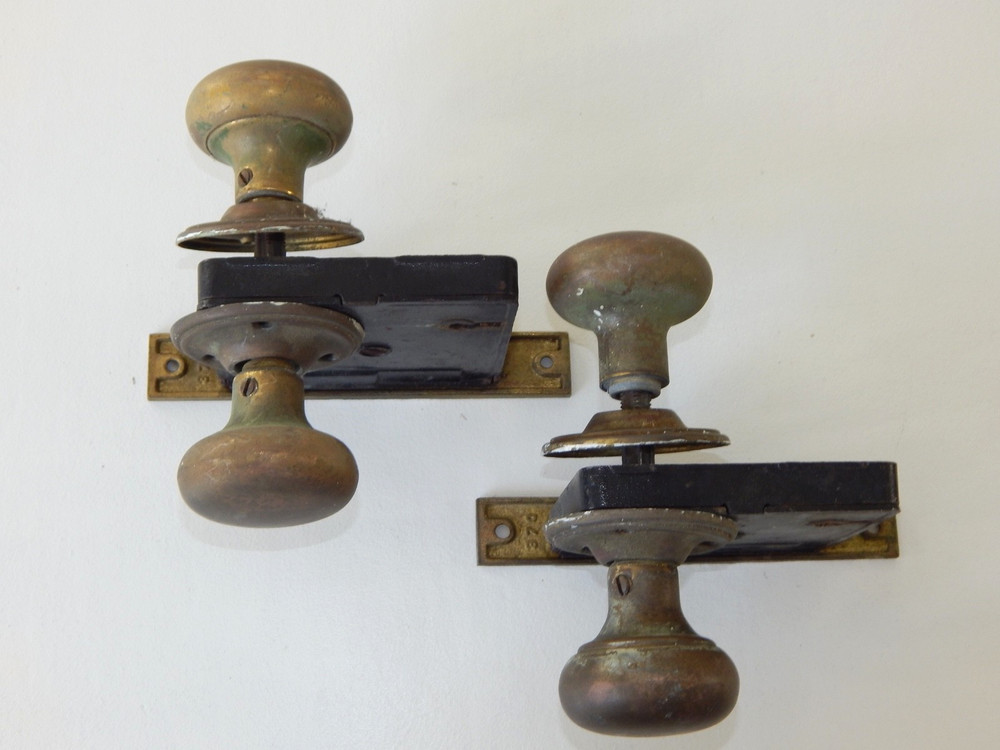 Two 1920's Antique Russwin Solid Brass Doorknobs