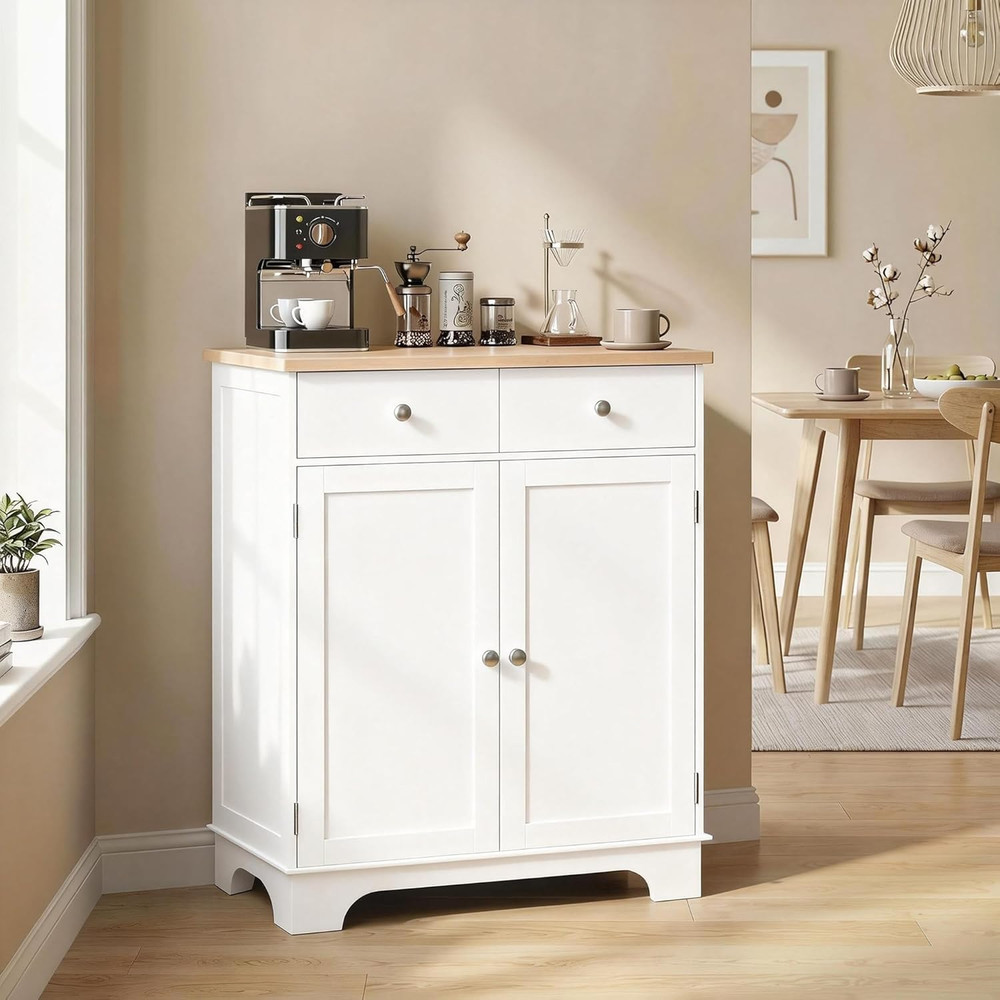 Sideboard Buffet Cabinet with Solid Wood Countertop, Modern Kitchen Storage Cabi