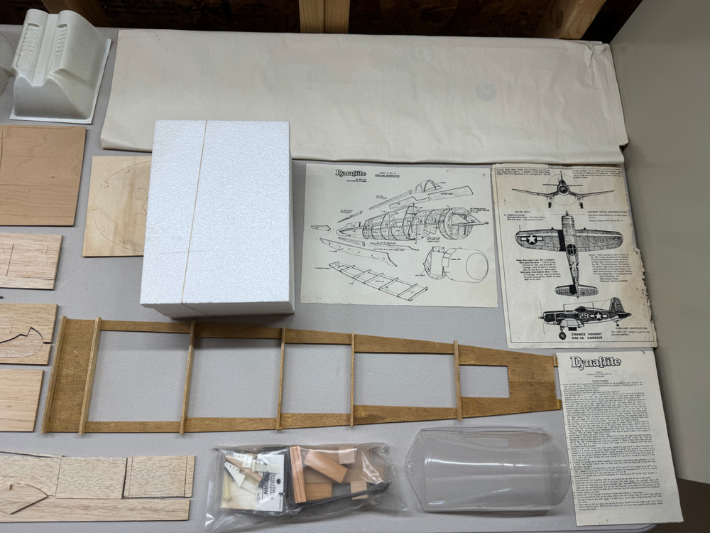 *PARTIALLY CONSTRUCTED* Dynaflite Marks Models 54" Corsair RC Airplane Kit