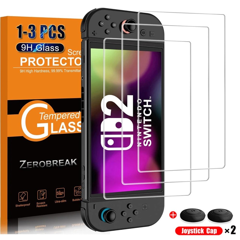 Screen Protector Tempered Glass For Switch Nintendo 2 With Joystick Cap