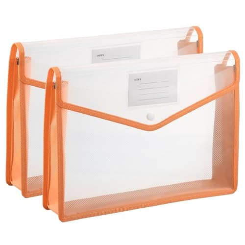 Plastic Expanding File Folders, 2 Pack File Folder Envelopes Letter A4 Orange