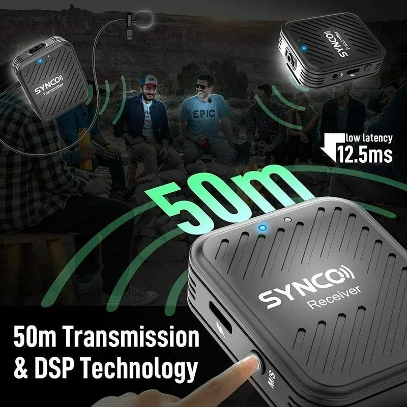 SYNCO G1 A2 2.4GHz Wireless Lavalier Microphone System 1 Receiver 2 Transmitter