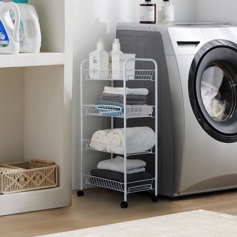 4-Tier Rolling Laundry Cart W/ Baskets Metal Organizer Easy Storage Solution New