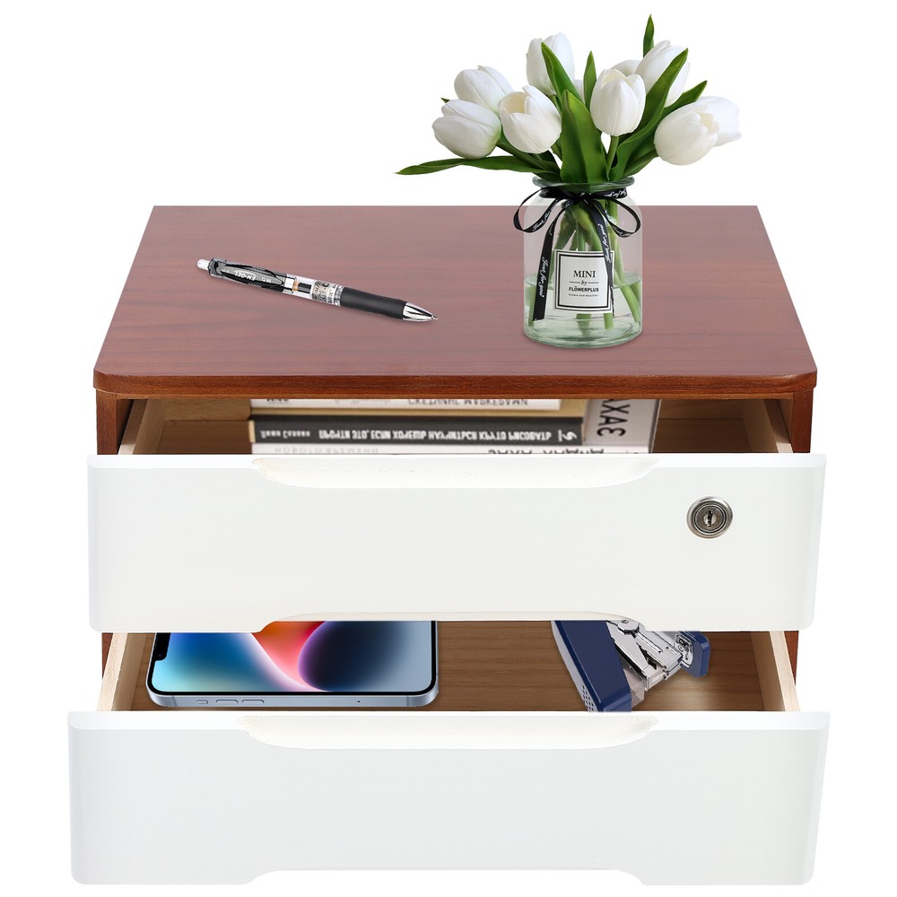 Wooden Desktop Storage Box, Desk Organizer, Desktop Storage Box with Lockable