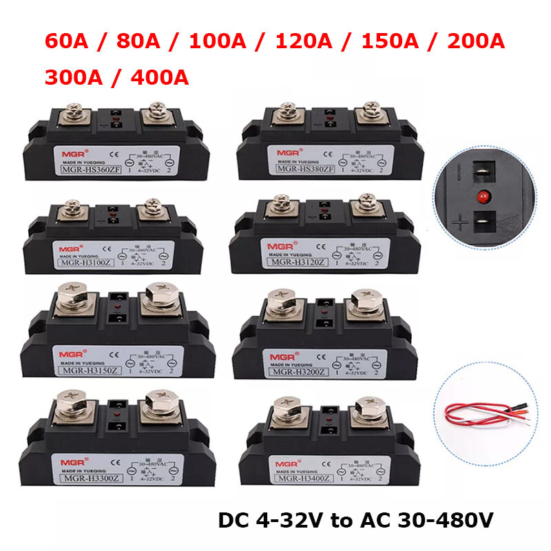 60A 80A 100A -400A SSR Industrial Solid State Relays Module 4-32VDC to 30-480VAC