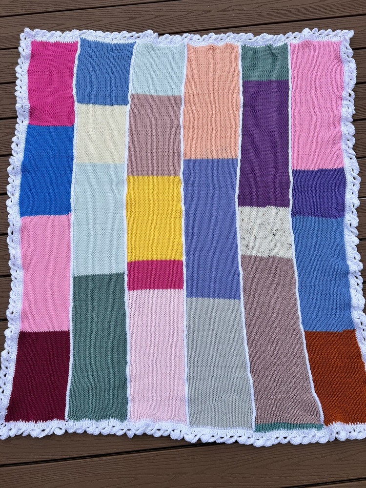 Handmade Knit HOBO Multi colored Blanket 46 x 56