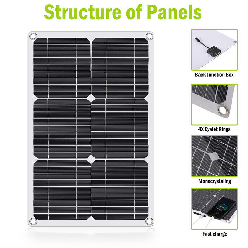 400W Solar Panel Kit 100A Controller 12V Battery Charger Off-Grid Car RV Boat US