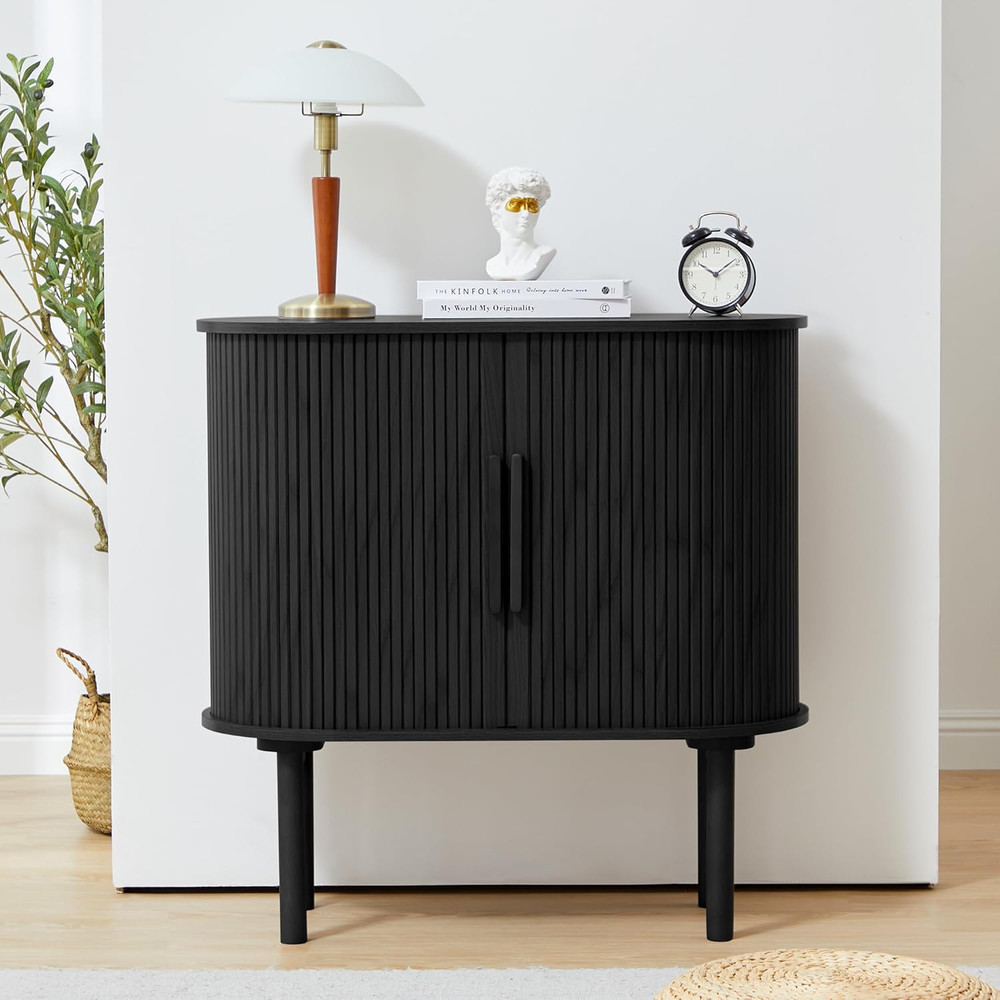 31'' Fluted Sideboard Buffer Cabinet, Modern Credenza Storage Cabinet with Slide