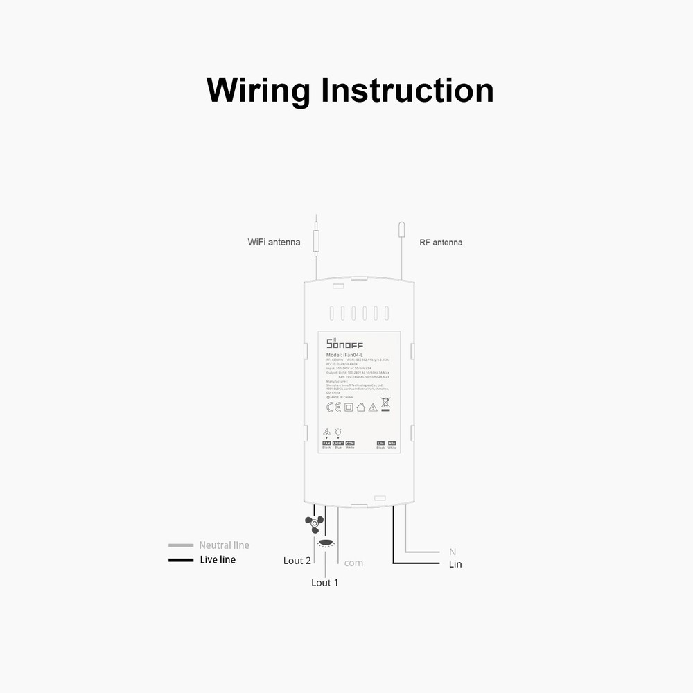 SONOFF IFan04-L WiFi Smart Ceiling Fan Switch Light Controller RF Remote Control