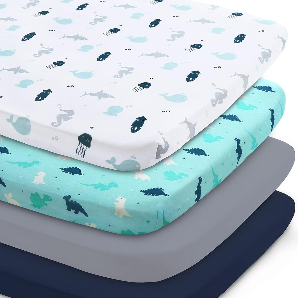 4-Pack Bassinet Fitted Sheets Universal Fit (Rectangle/Oval/Hourglass) for Boys