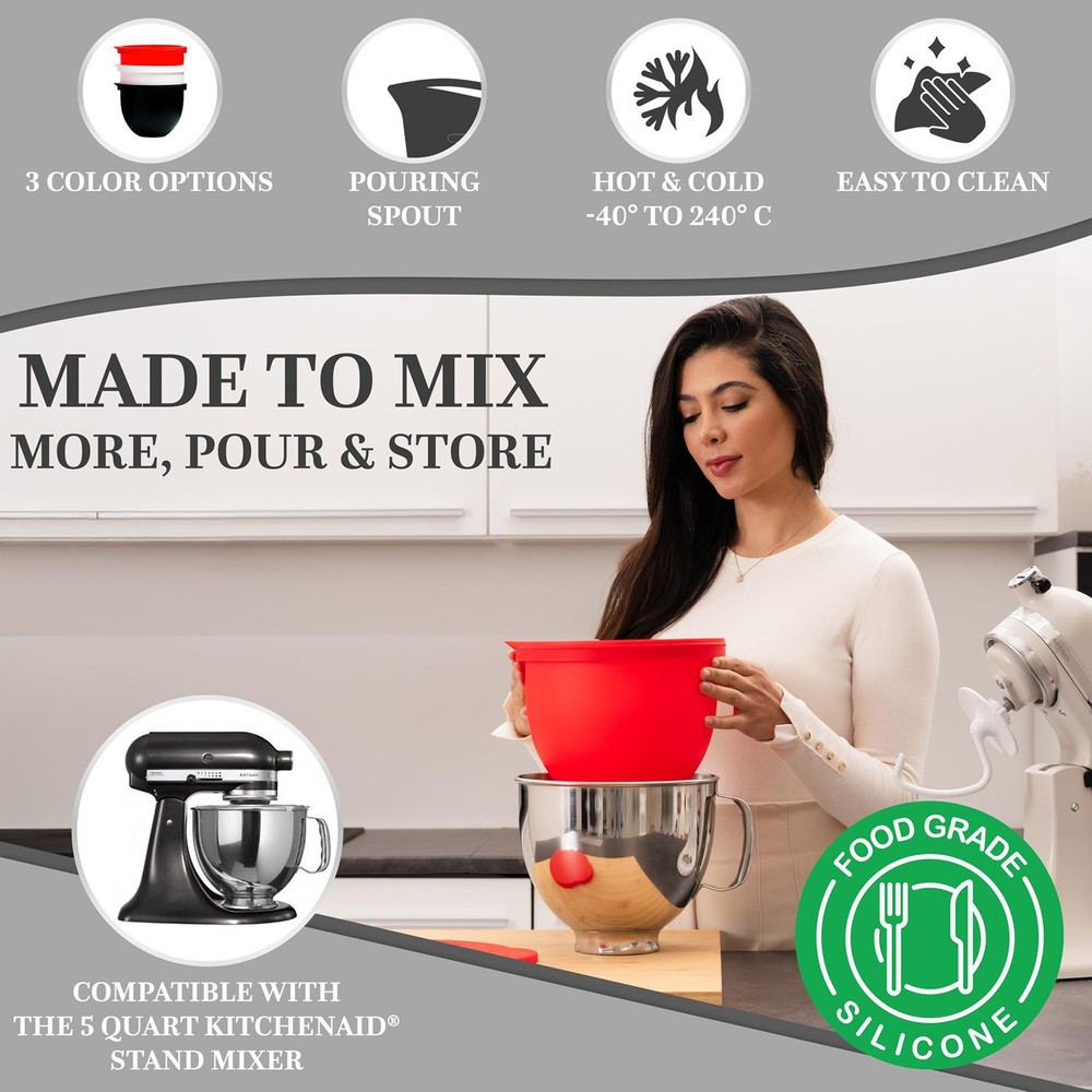 3 Pack Silicone Bowl Liners With Lids For Kitchenaid Mixer Silicone Bowl Insert