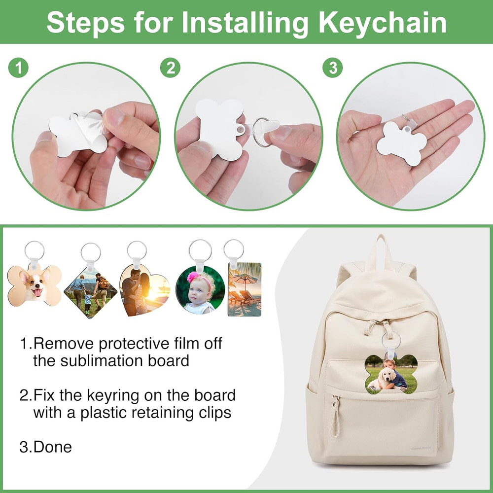 135 Pcs Sublimation Keychain Blanks Bulk Double Sided MDF Key Ring Set DIY