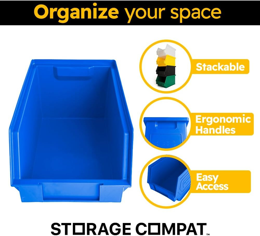 Stackable Blue Plastic Storage Bins - 6-Pack, 9"x5"x5" for Organizing