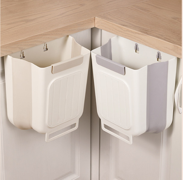 Collapsible Hanging Trash Can , Multi-Use for Kitchen, Office & Bathroom (Grey)
