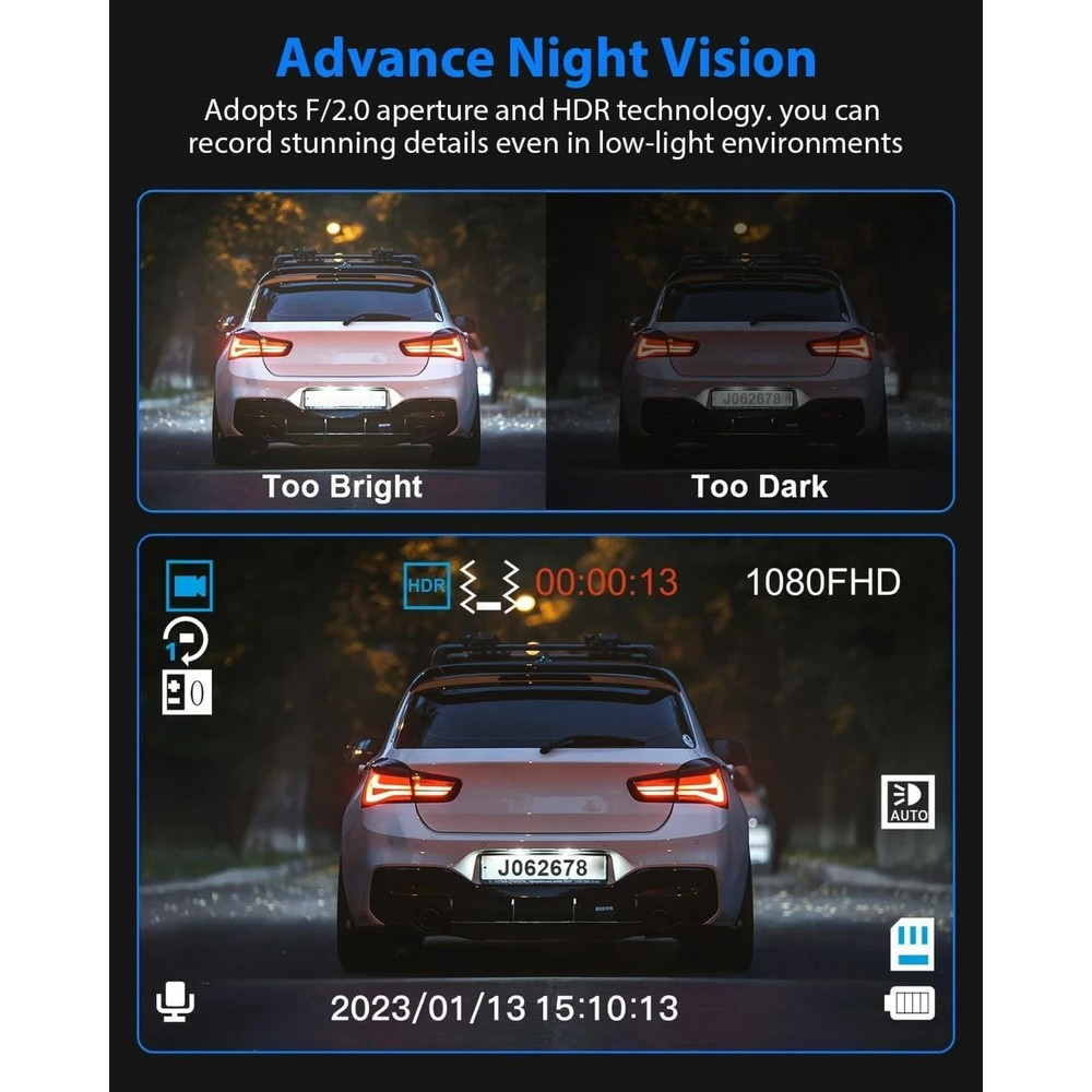 ALDF Three Channel Dash Cam Front and Rear 3 Channel Car Dash Camera