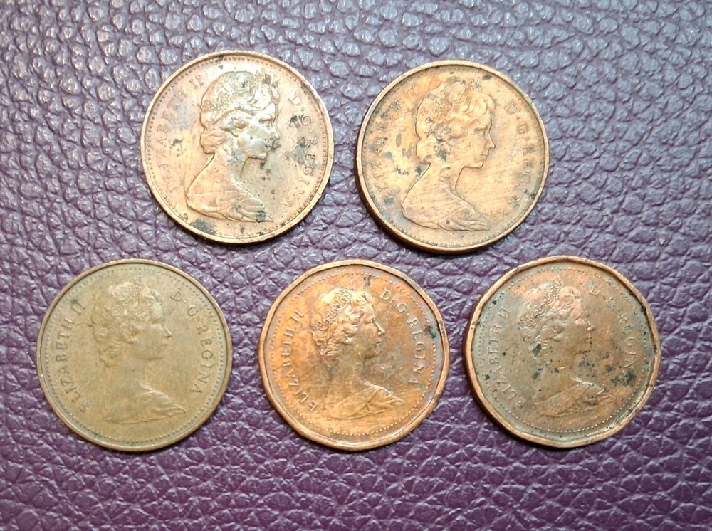 Canada Different Dates 1 Cent. Lot of 5 Coins