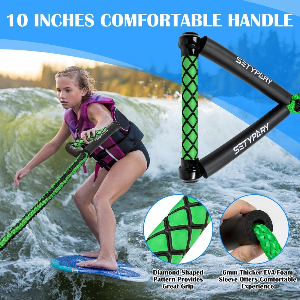 SETYPARY Wakesurf Rope and Handle 25ft, 6 Section Adjustable Floating Wake Su...