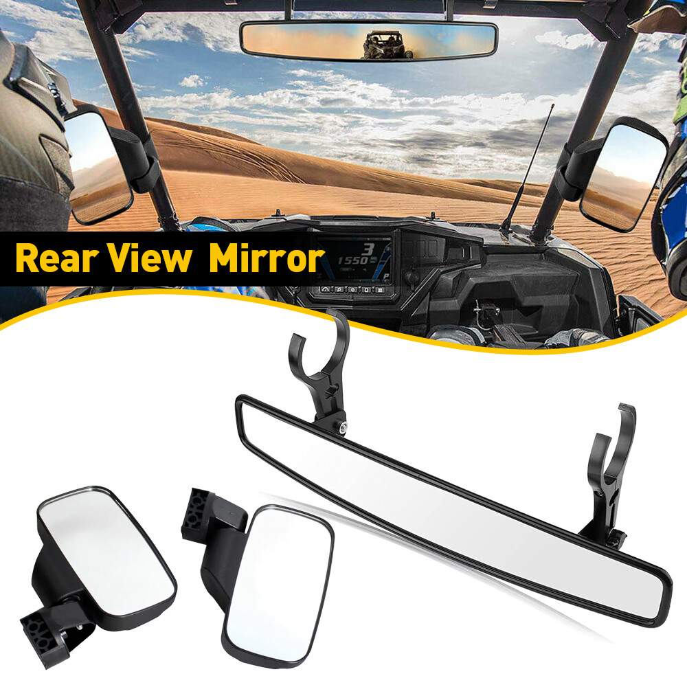 Universal UTV Rear Mirror View Side + Center Mirror Set Adjustable 1.75"-2"