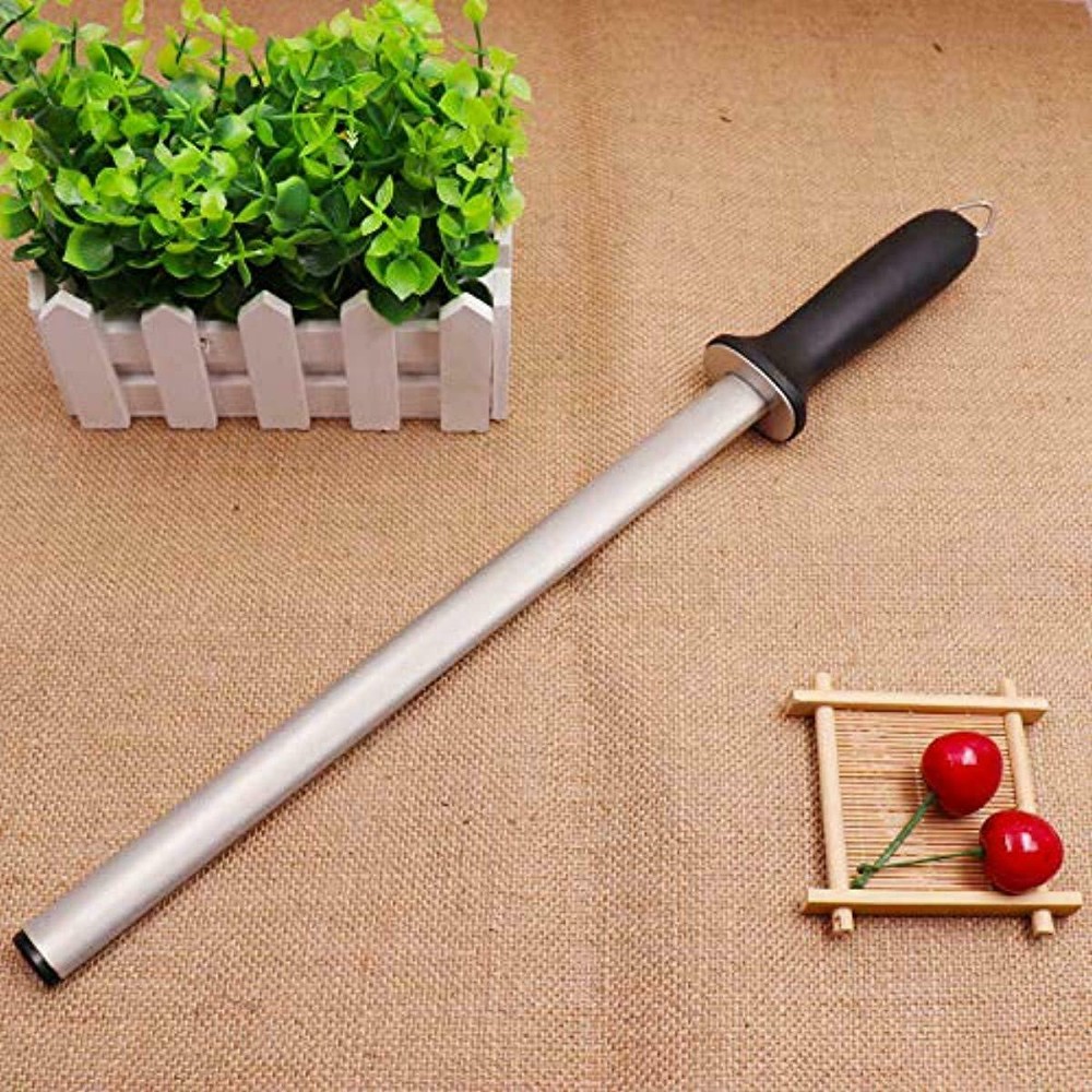 Pro 10" Diamond Knife Sharpener Rod Sharpening Tool for Kitchen Knives Scissors