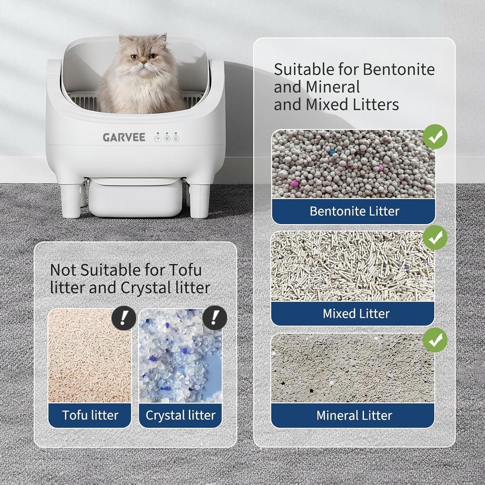 Automatic Self-Cleaning Cat Litter Box, App Control, Open Top, Odor Control