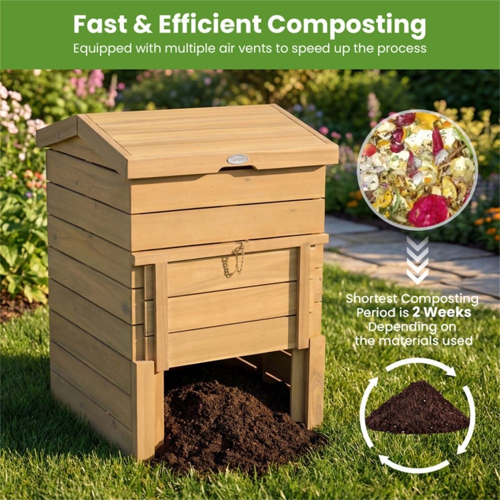 33' Tall Solid Wood Composter with Easy Top & Bottom Access, Decorative Compost