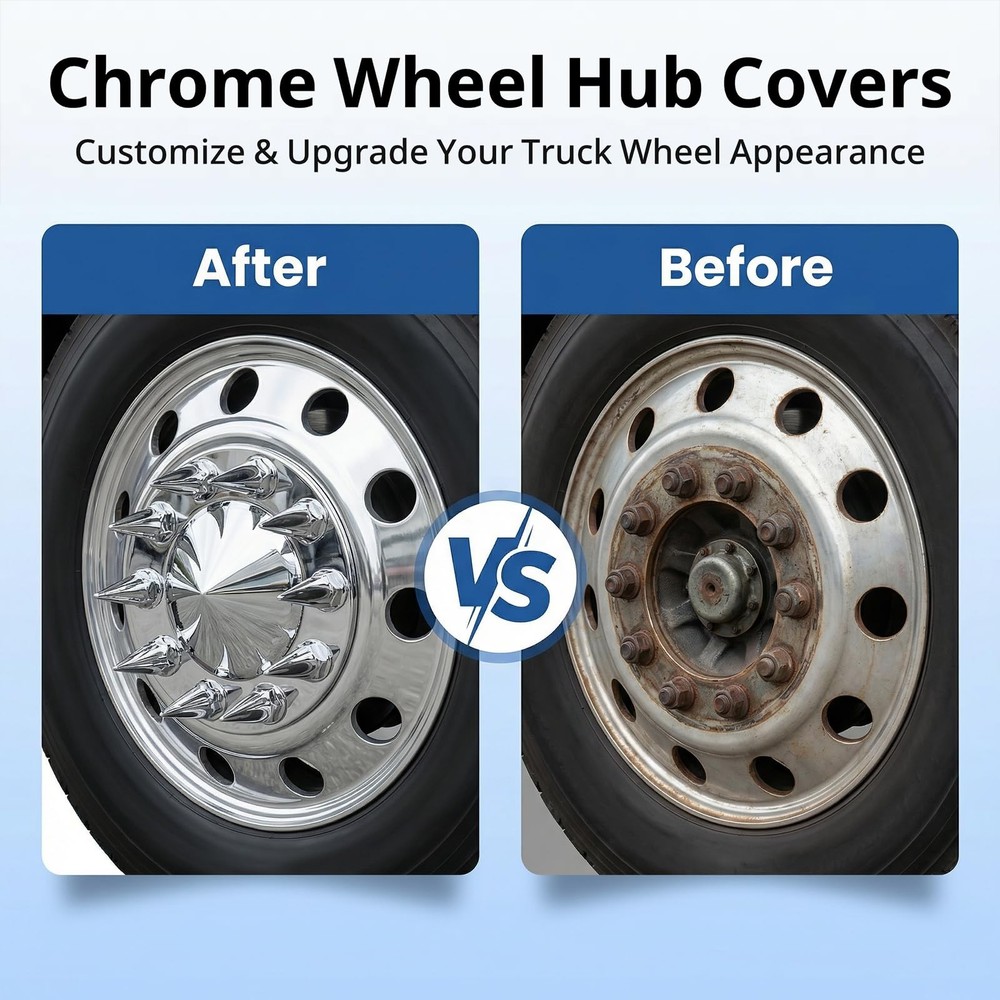High Soar Chrome Front Hub Covers Set ABS with 33mm Spiked Thread-on Cone Lug...