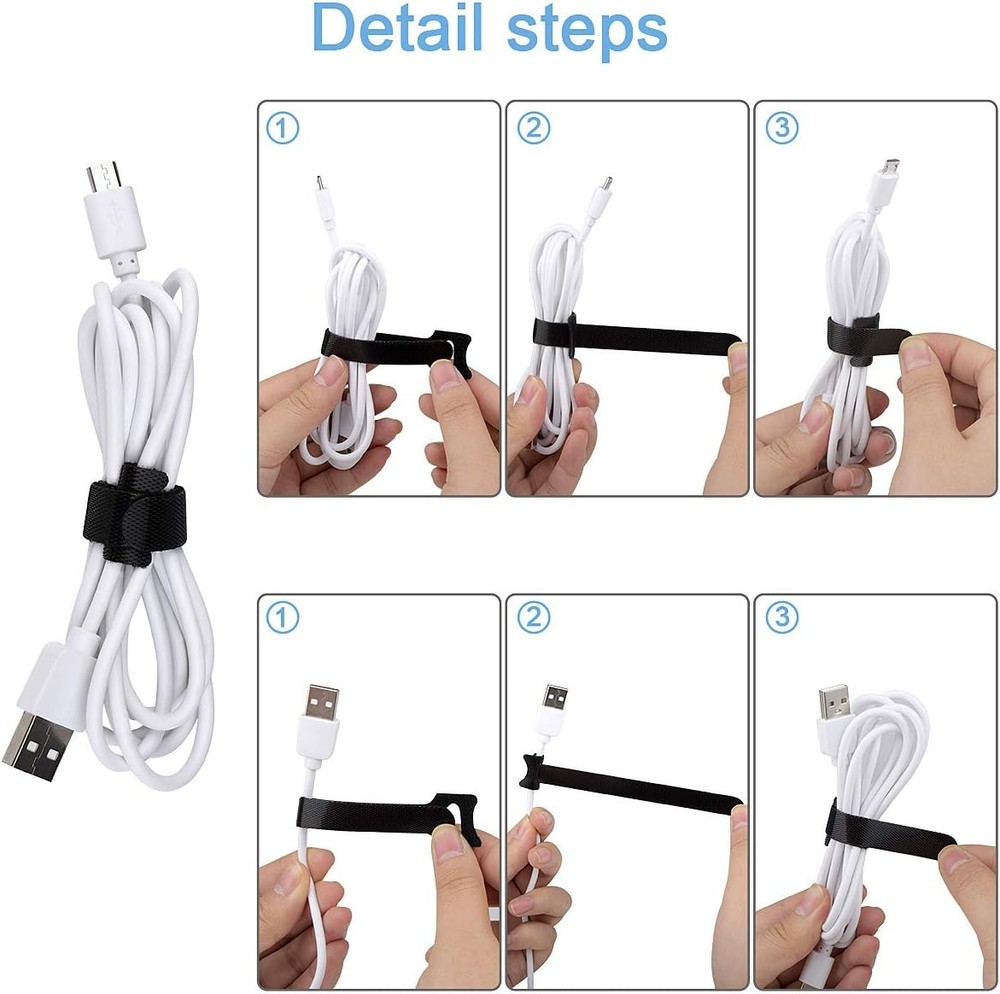 60 Pack 6 Inch Reusable Cable Ties Adjustable Hook Loop Cord Straps Wire
