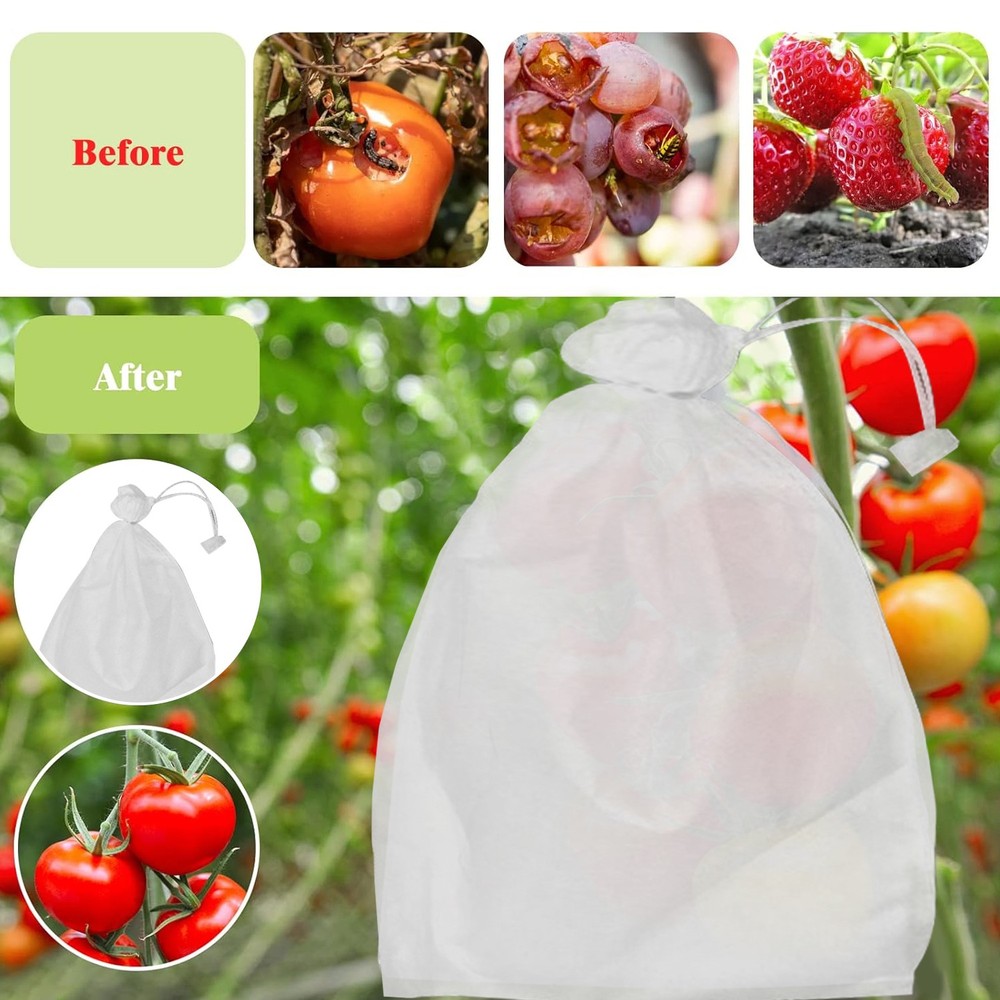 50Pcs Grape Bug Net Bags Reusable Non-woven Fruit Protect Cover with Drawstring