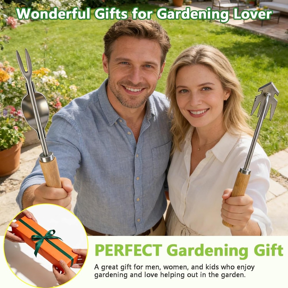 Weed Puller Tool Set, 3 Pack Garden Tools with 4 Teeth Weed Puller, L-Shaped Cra
