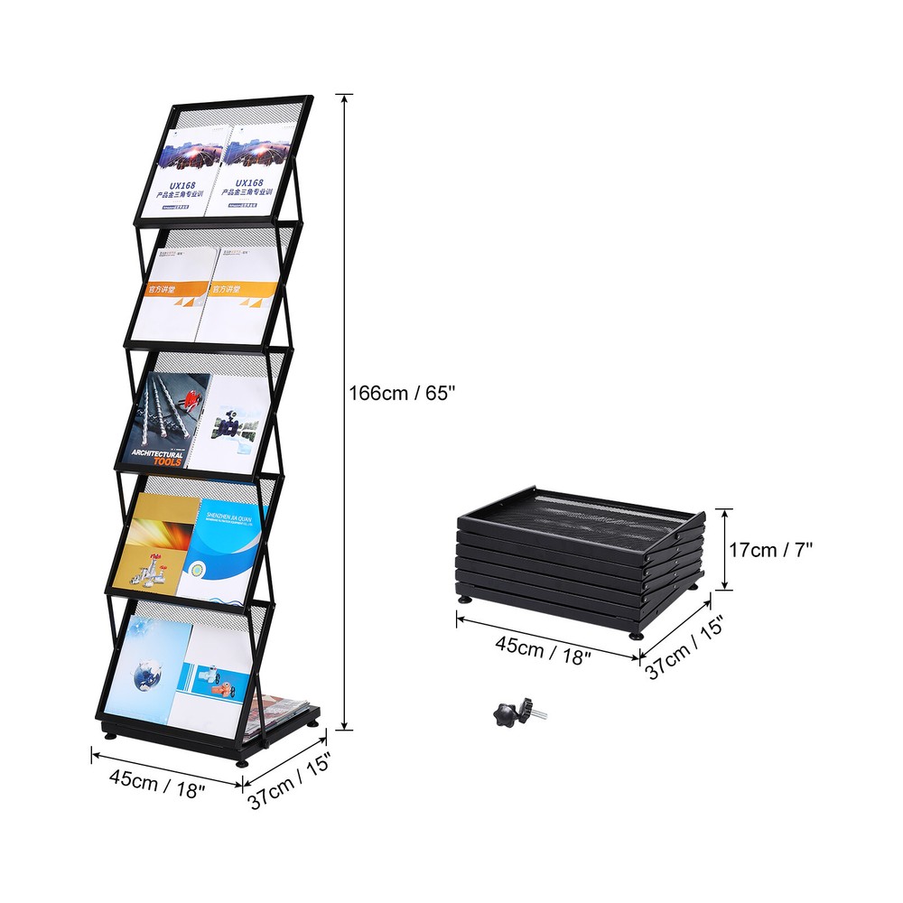 Foldable Magazine Display Rack 5 Layers Brochure Stand Catalog Literature Rack
