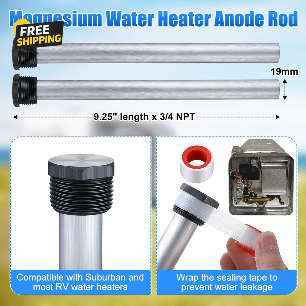4 Pieces RV Water Heater Elements Include 1 Anode Rod 1 Electric Heater Element