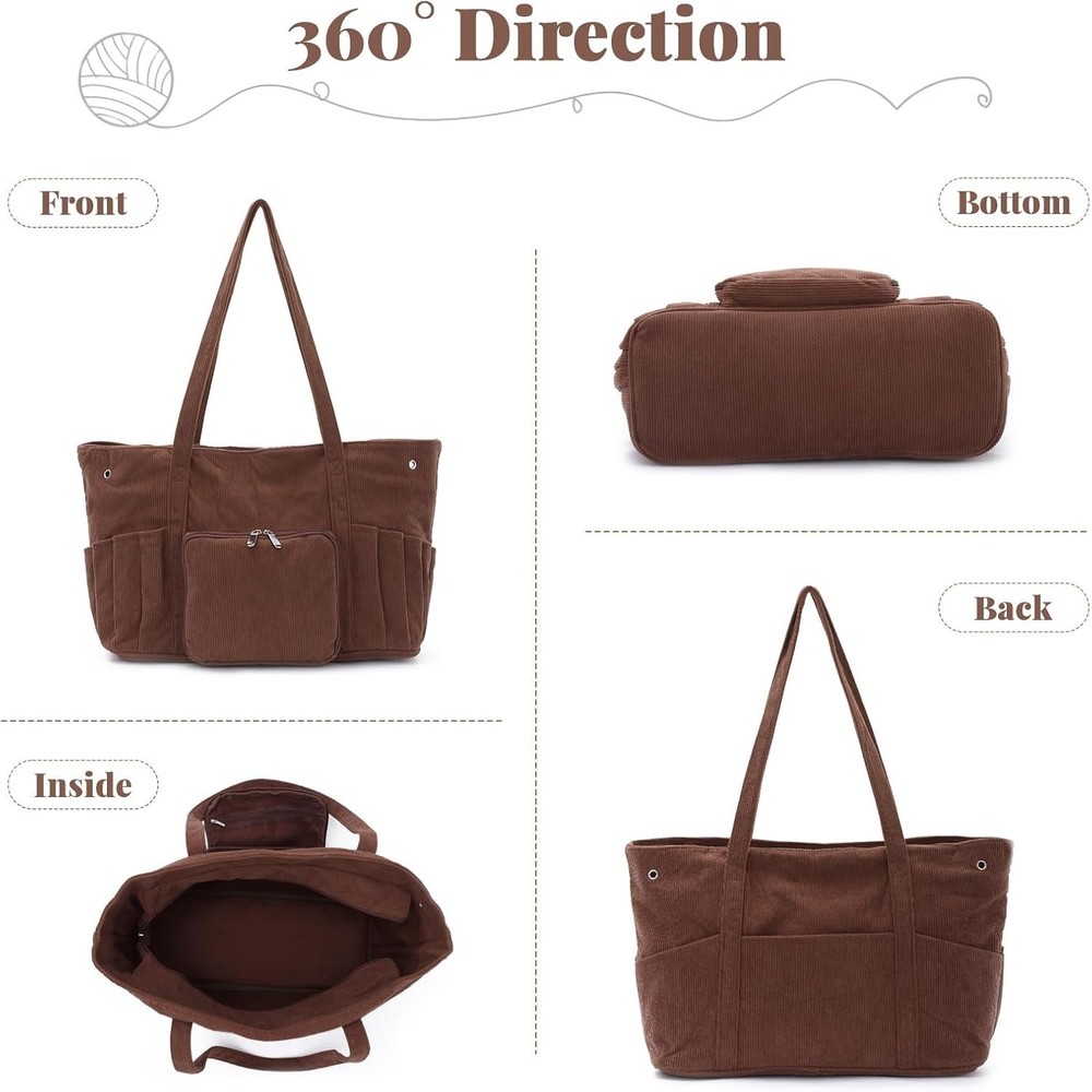 Large Yarn Organizer Bag with Protective Lining for Crochet Tools and Projects