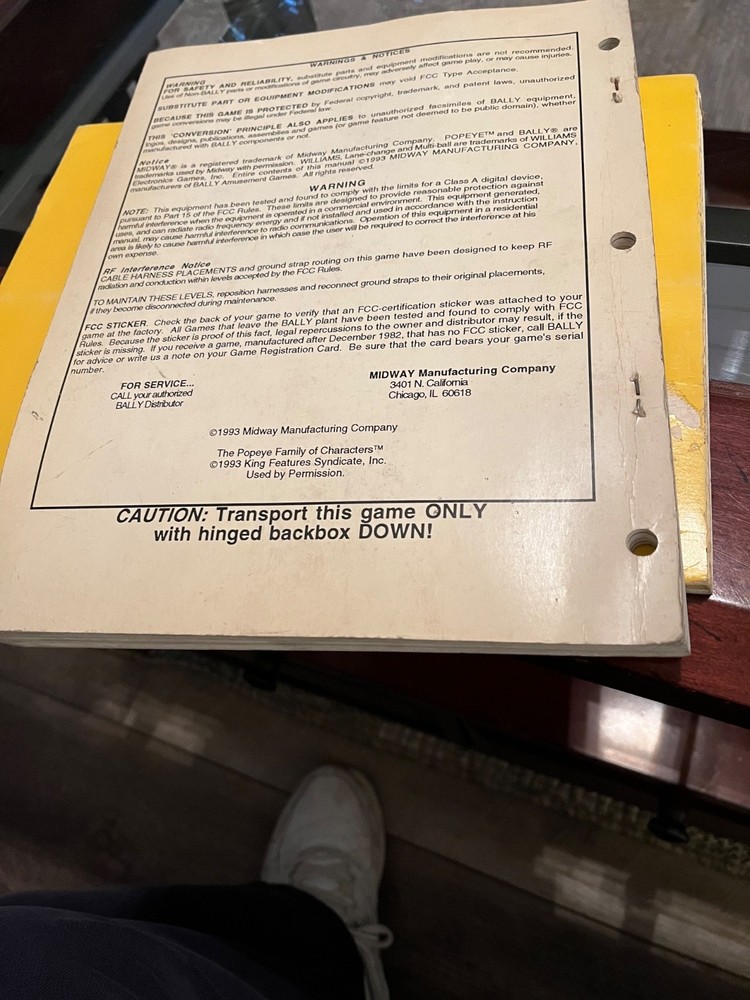 Popeye Pinball Manual