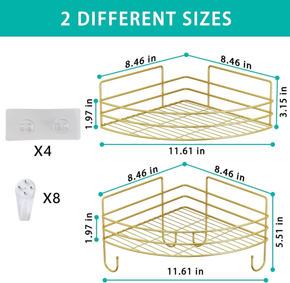 Corner Shower Rack with 4 Hooks, Double-Layer Stainless Steel