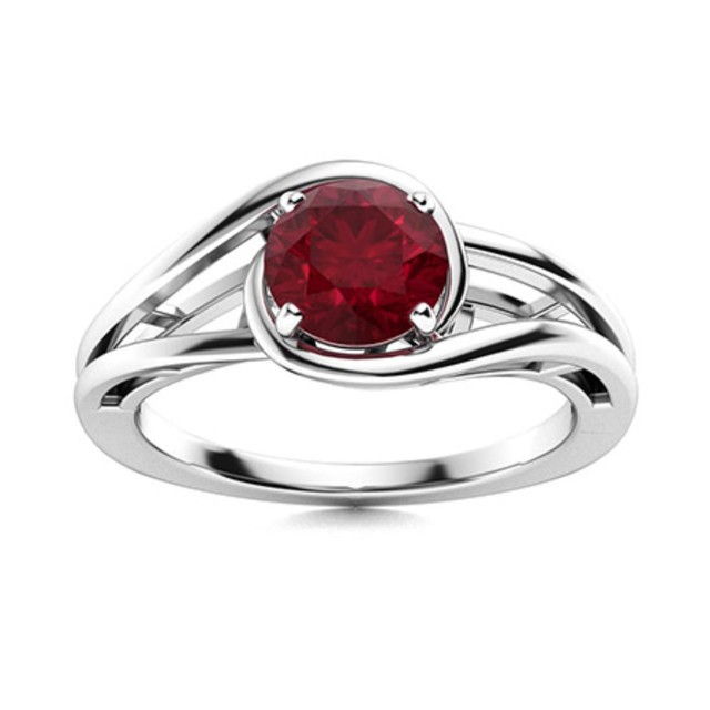 Solitaire 5MM Round Shape Ruby Split Shank Women Ring 925 Sterling Silver