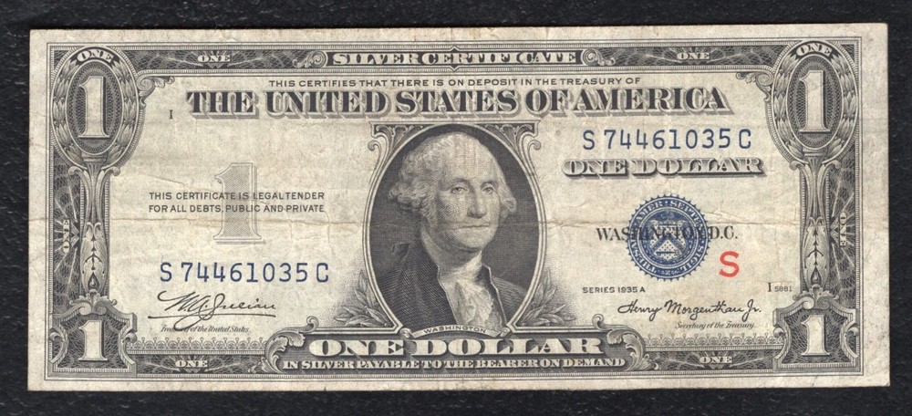 FR. 1610 1935-A $1 ONE DOLLAR SILVER CERTIFICATE NOTE “EXPERIMENTAL S” VERY FINE