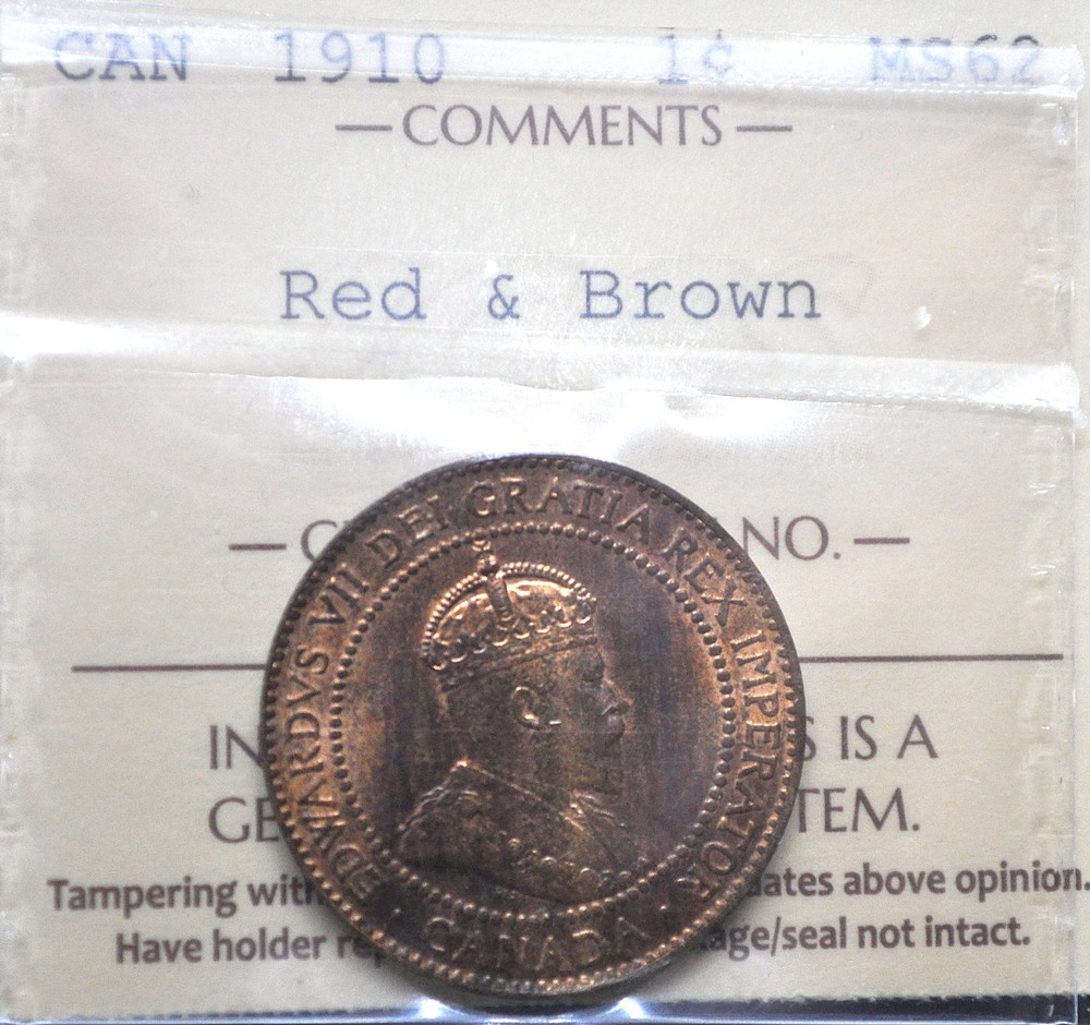 1910 Canada One Cent ICCS graded MS-62 rb