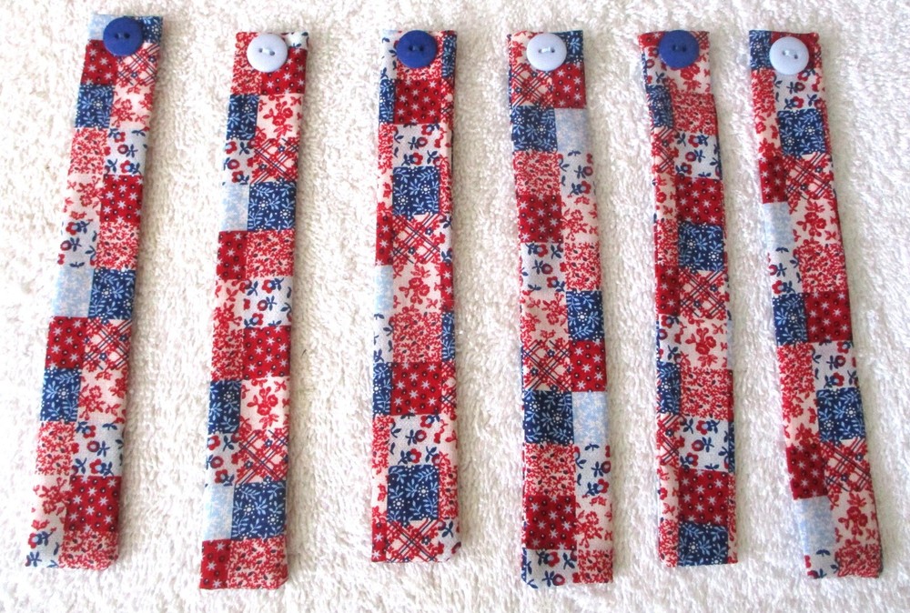 BOOKMARKS~PATCHWORK DESIGNS~Fabric & Button~Set Of 3~Reversible~Washable~NEW
