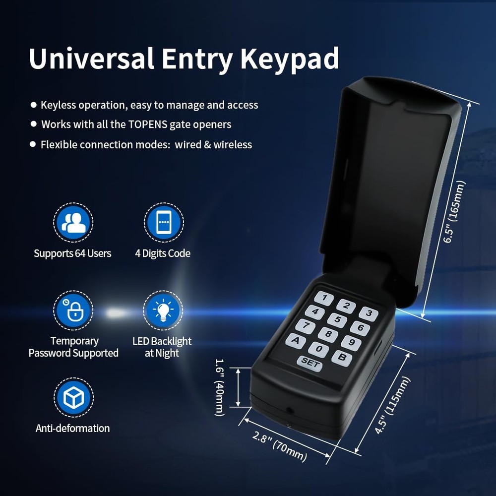 Universal Wireless/Wired Keypad for Gate Opener - Secure Digital Code Entry