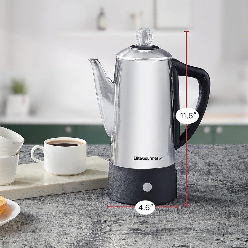 6 Cup Stainless Steel Percolator Coffee Maker Auto Shut-Off Keep Warm Function