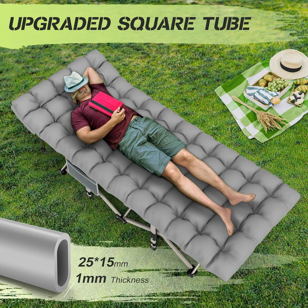 Camping Cot, Folding Camping Cot Bed for Adults Sleeping 1200D Double Layer Oxfo