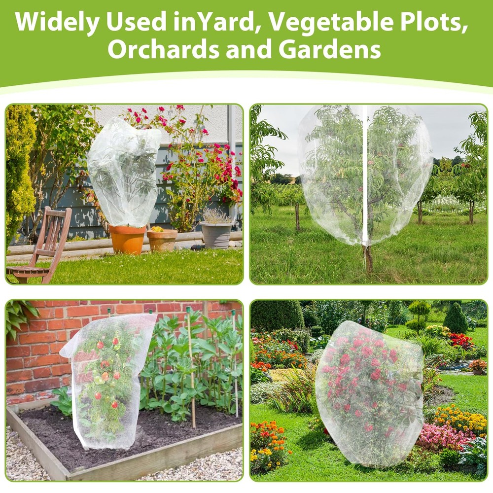 Fruit Tree Netting 8x8FT HDEP Material, 2 Pack with Drawstring & Zipper