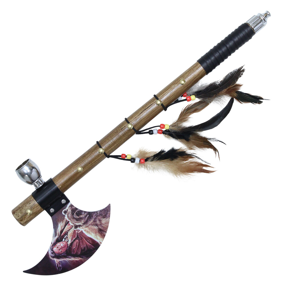 New 19" Chief Native American Tomahawk Hatchet Replica Axe Functional Peace Pipe