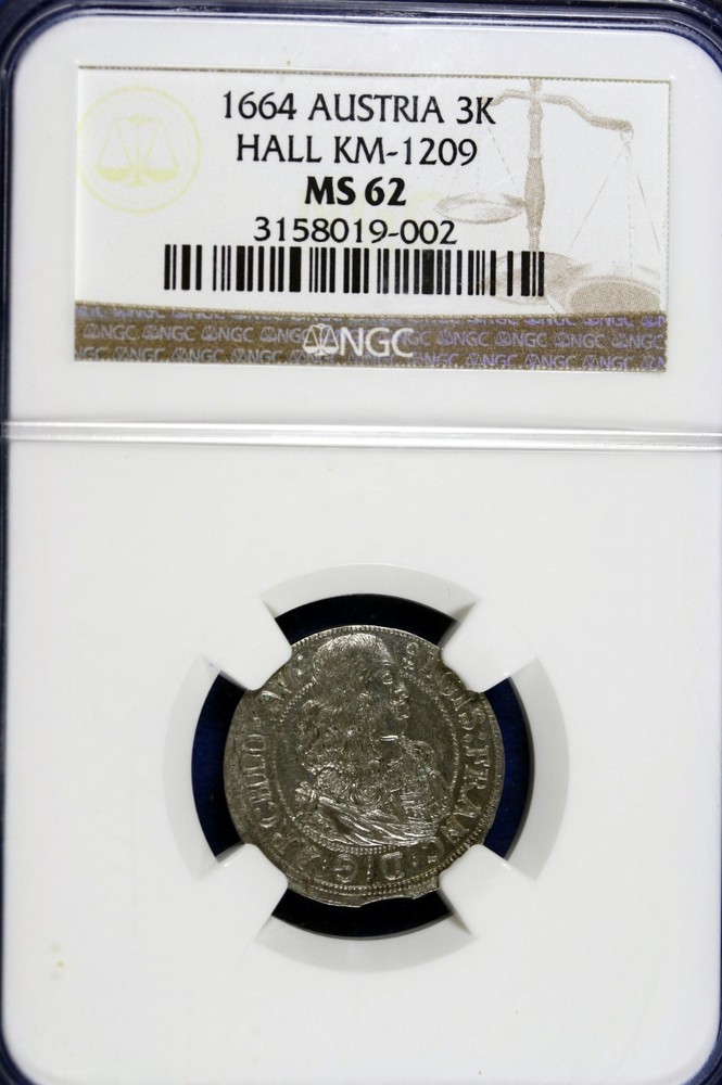 1664 - NGC MS62 AUSTRIA 3K HALL KM - 1209!!  #B14362