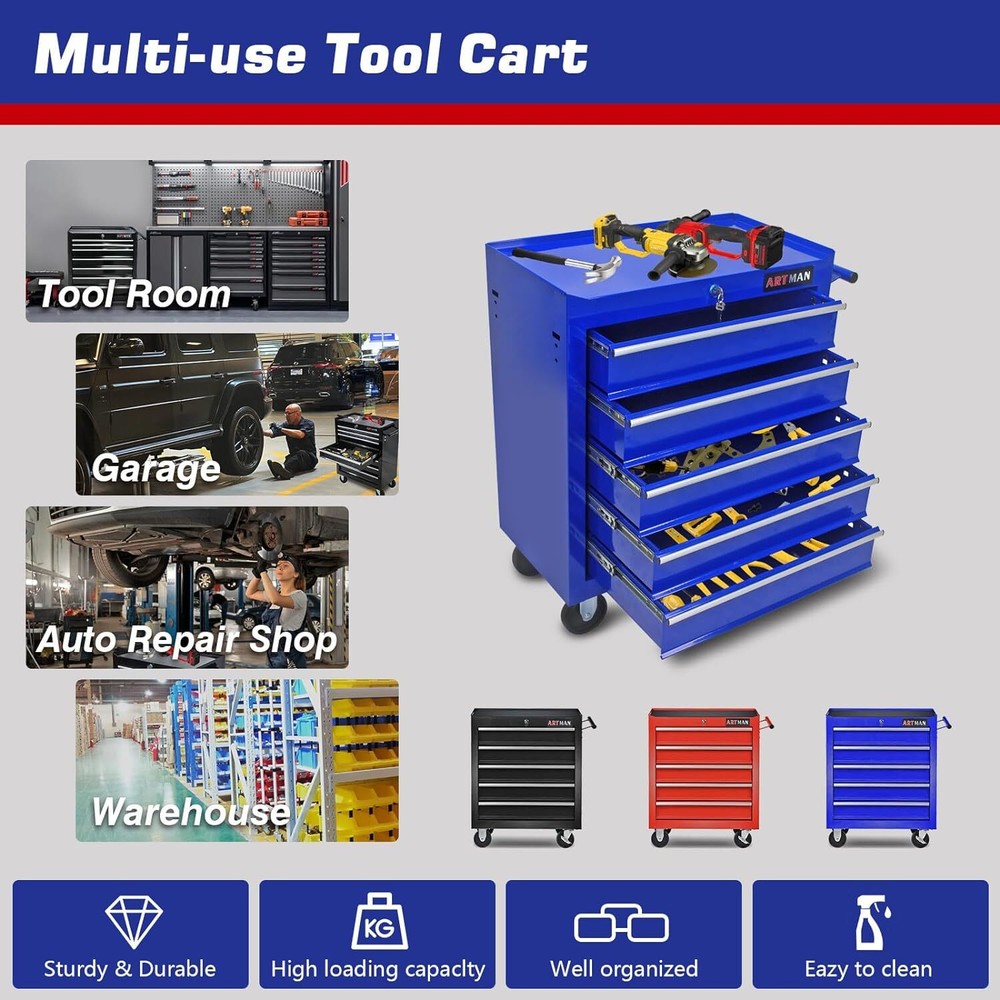 5-Drawers Tool Cabinets On Wheels,Rolling Tool Chest With Drawers,Tool Storage